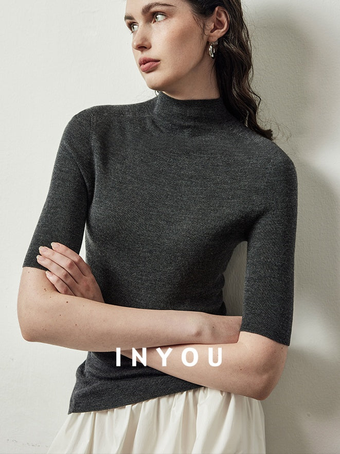 Half-Turtleneck Skinny Tops_BDHL6358