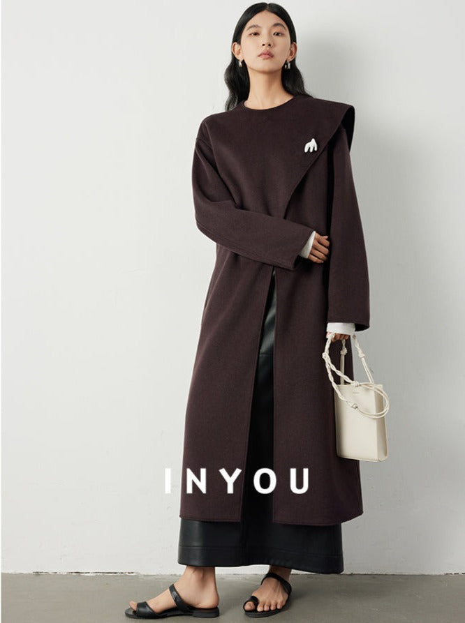 Scarf collar long coats_BDHL5292 