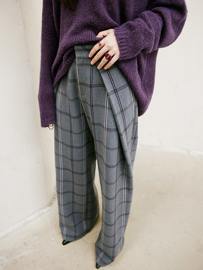 Relaxed Tucked Chequered Pants_BDHL6749