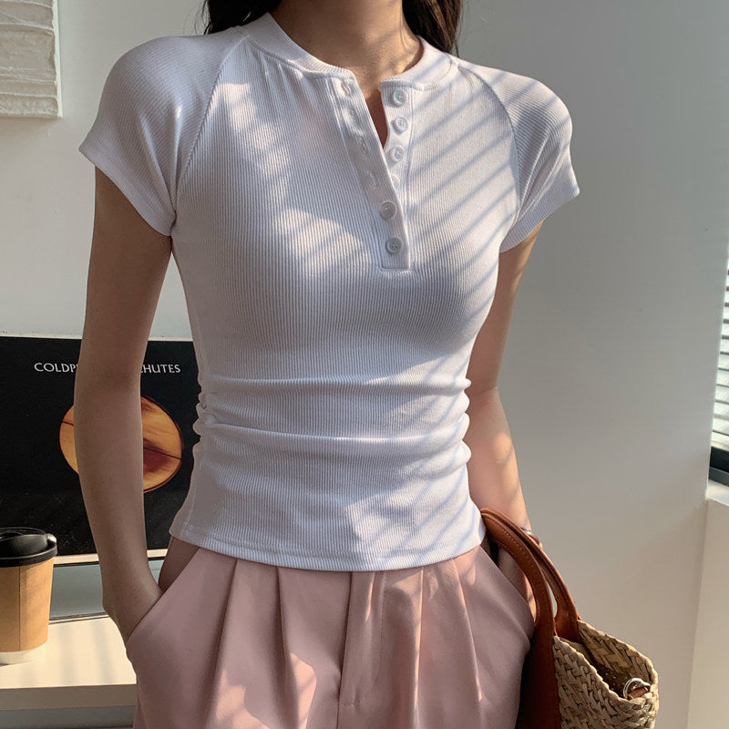 Ribbed Half-Placket Slim Tee_BDHL8364