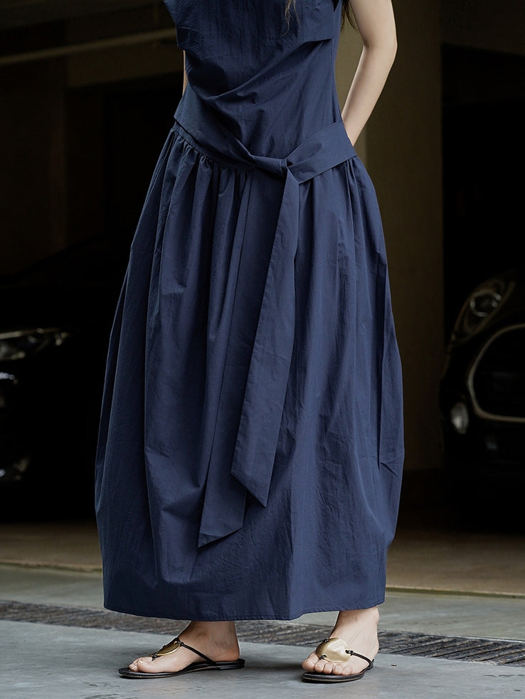 Pleated Strap Sleeveless Dress_BDHL7532