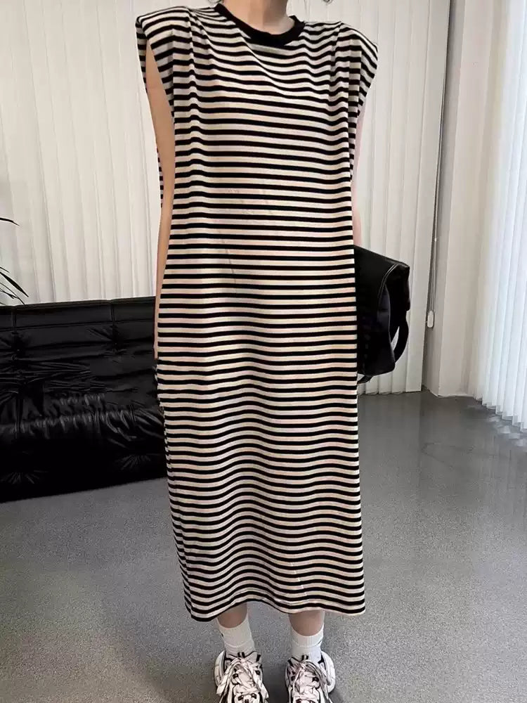 Border Sleeveless Straight Dress_BDHL7559