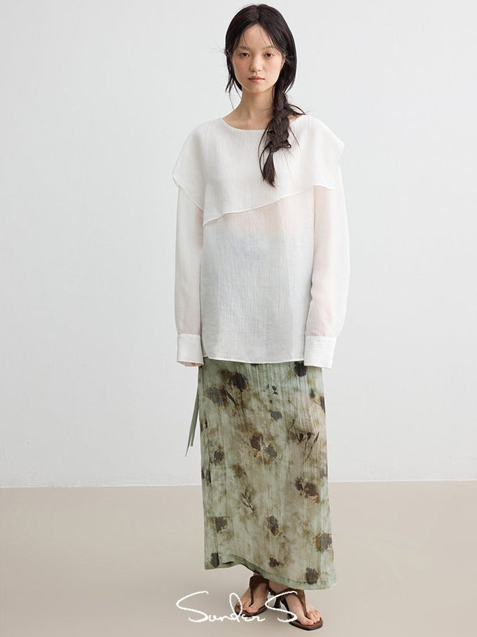 Asymmetrical Loose-Collar Blouse_BDHL8155