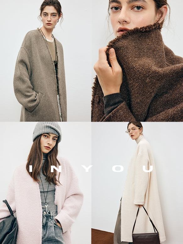 Collarless Fluffy Long Coat_BDHL7909