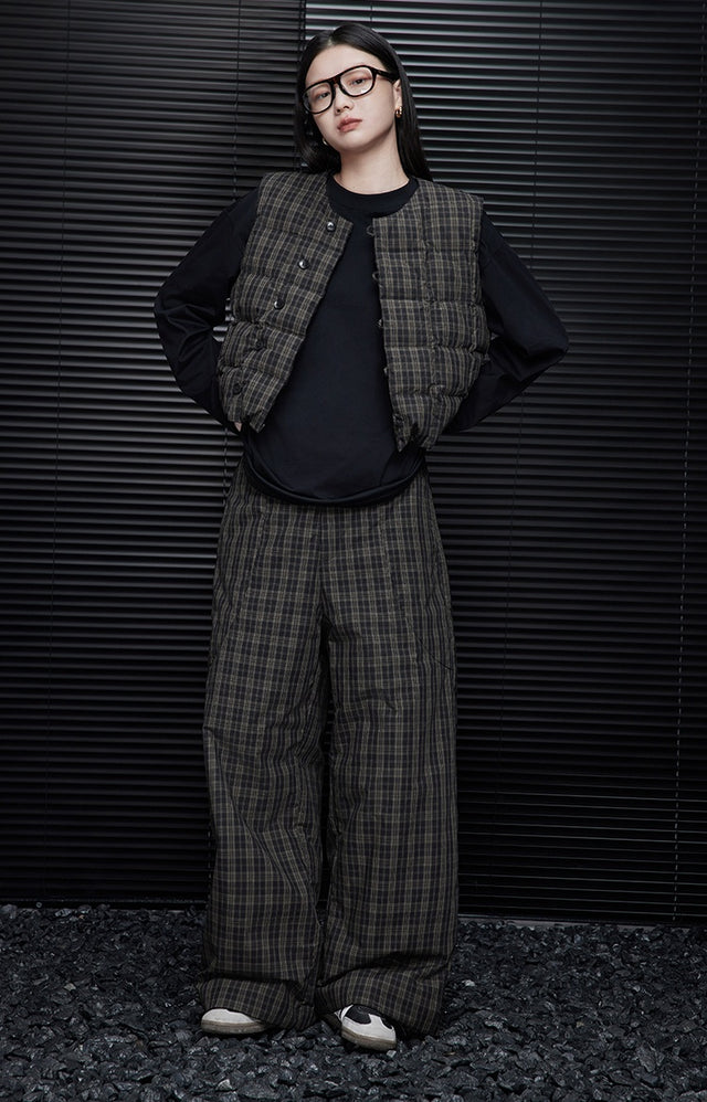 Checked Down Wide-Leg Pants_BDHL6575