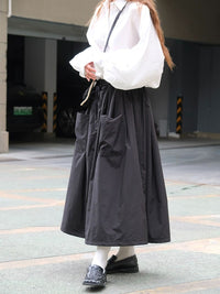 3D Pocket A-Line Long Skirt_BDHL6532