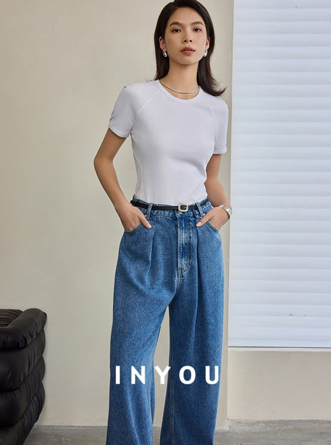 Wide Leg Draped Jeans Pants_BDHL6019