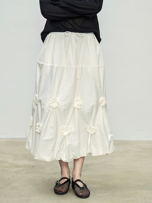 Flower Bud Elastic Pleated Skirt_BDHL7094