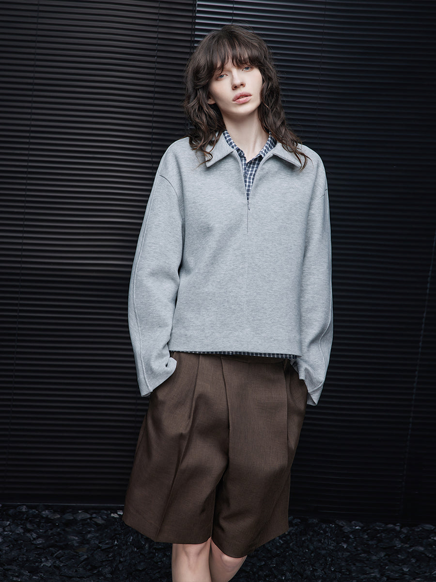 Gray Loose-Fit Short Sweatshirt_BDHL7793