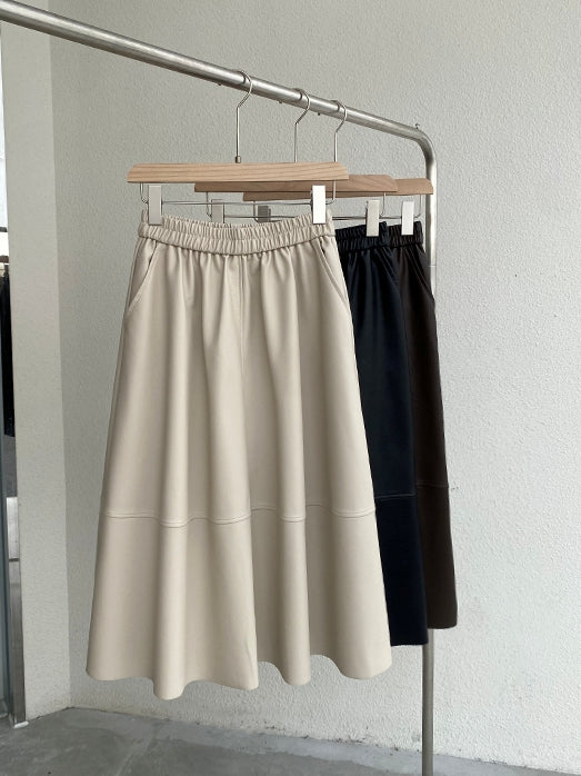 Draped PU Leather Skirt_BDHL6765