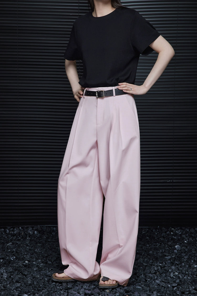 Light pink loose straight drape pants_BDHL5925