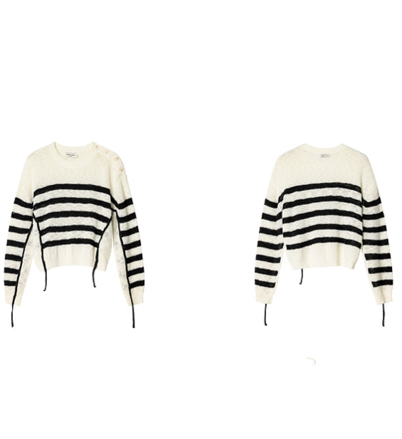 Button-Shoulder Striped Knit Tops_BDHL7012