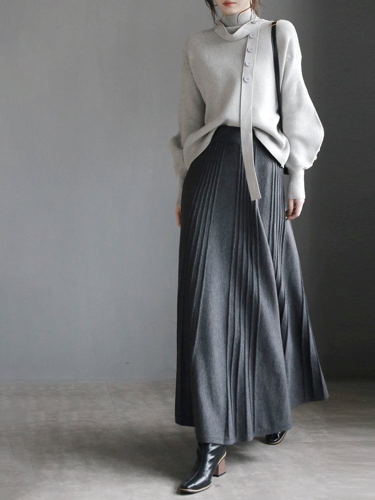 Large Drape Long Knitted Skirt_BDHL6719