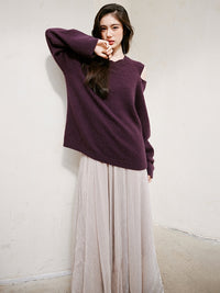 Purple Shoulder Cut-out Sweater_BDHL6746