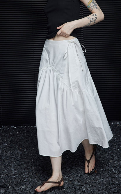 White A-Line Draped Skirt_BDHL6250