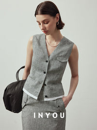 V-Neck Button Suit Vest_BDHL6116