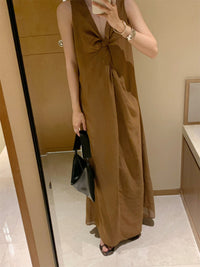 V-Neck Twist Long Dress_BDHL6180