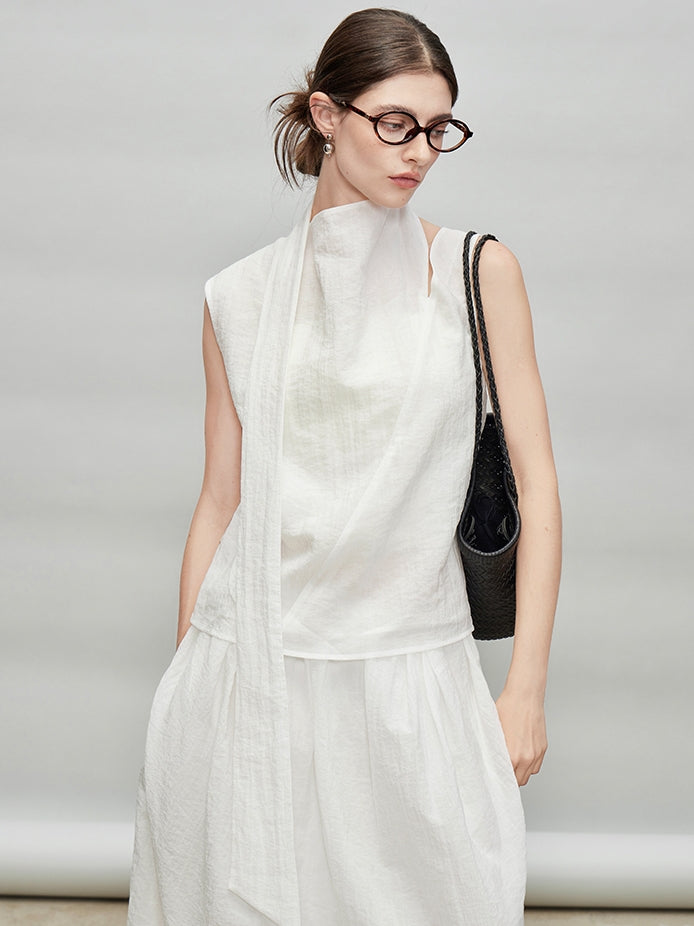 Ribbon Tie Sleeveless Tops Or Bud Skirt_BDHL7284
