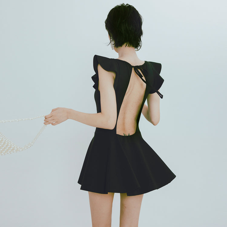 Fairy Skirt Style Conservative Backless One Piece Swimsuit_HL3238