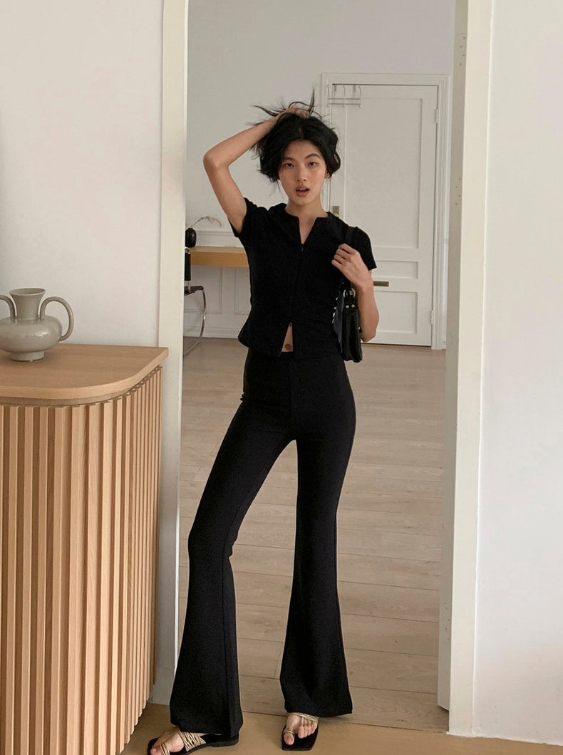 Bootcut High Waist Black Pants_BDHL6165