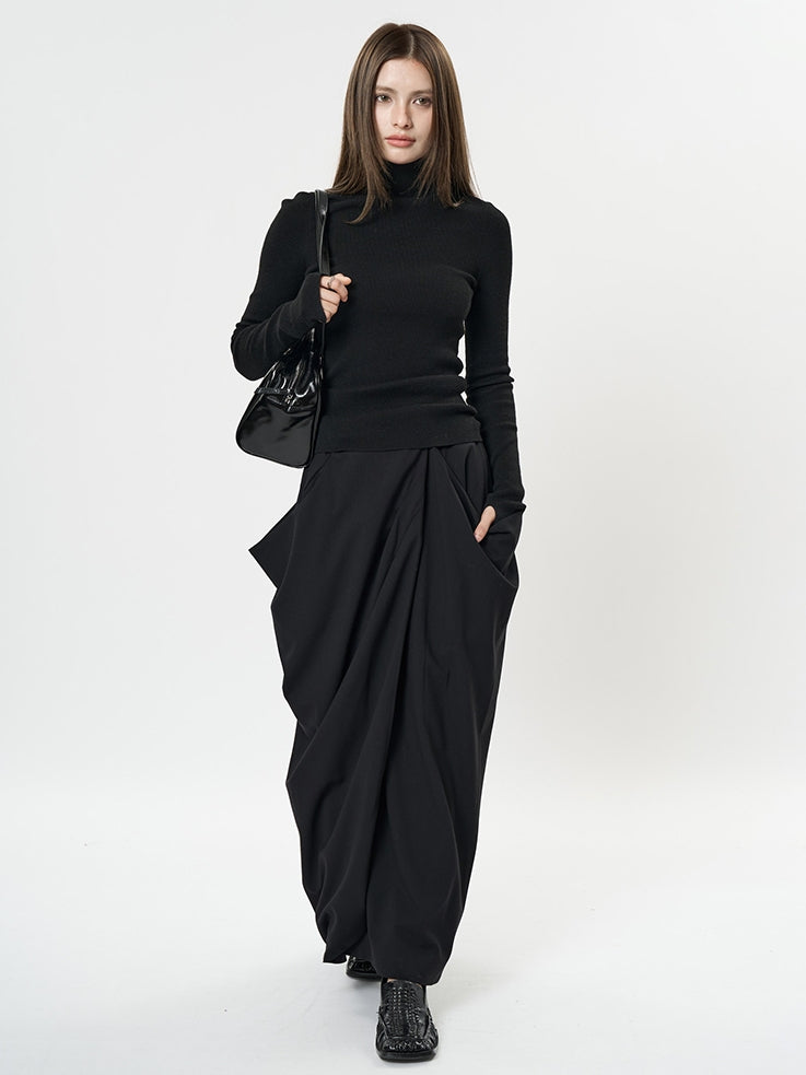 Irregular Pleated Long Skirt_BDHL6898