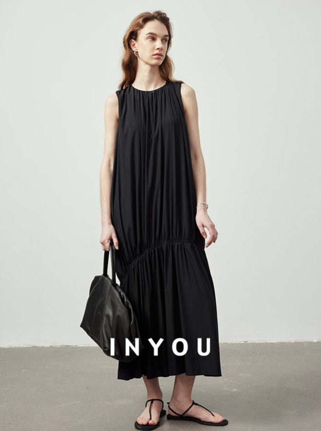 Draped Gathered Sleeveless Dress_BDHL6149