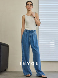 Wide Leg Draped Jeans Pants_BDHL6019