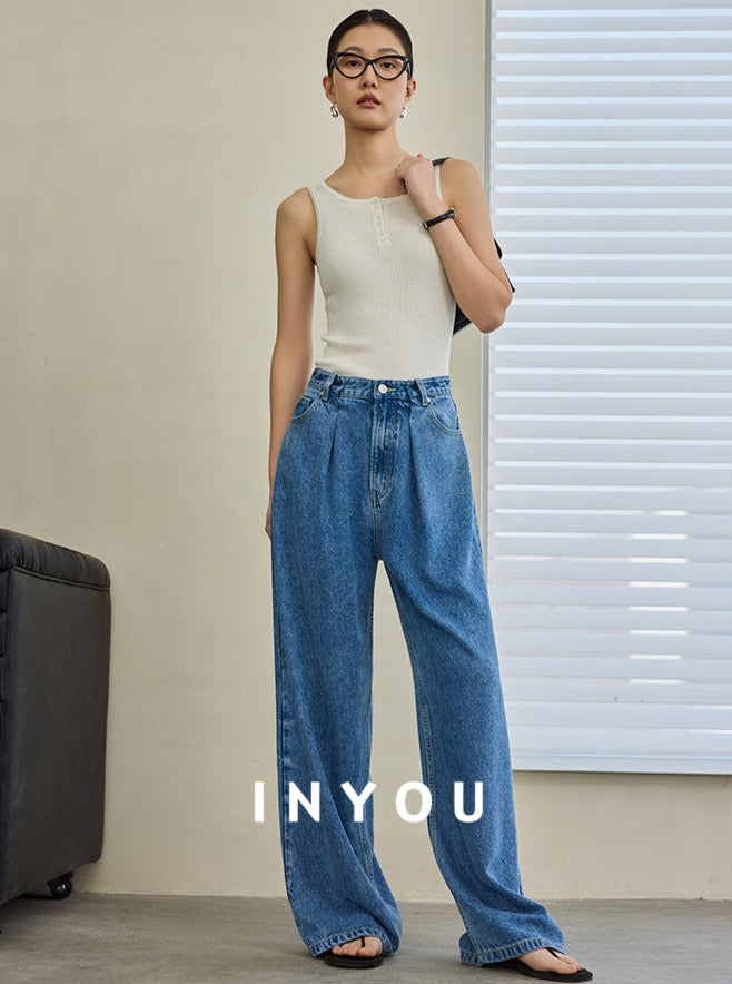 Wide Leg Draped Jeans Pants_BDHL6019