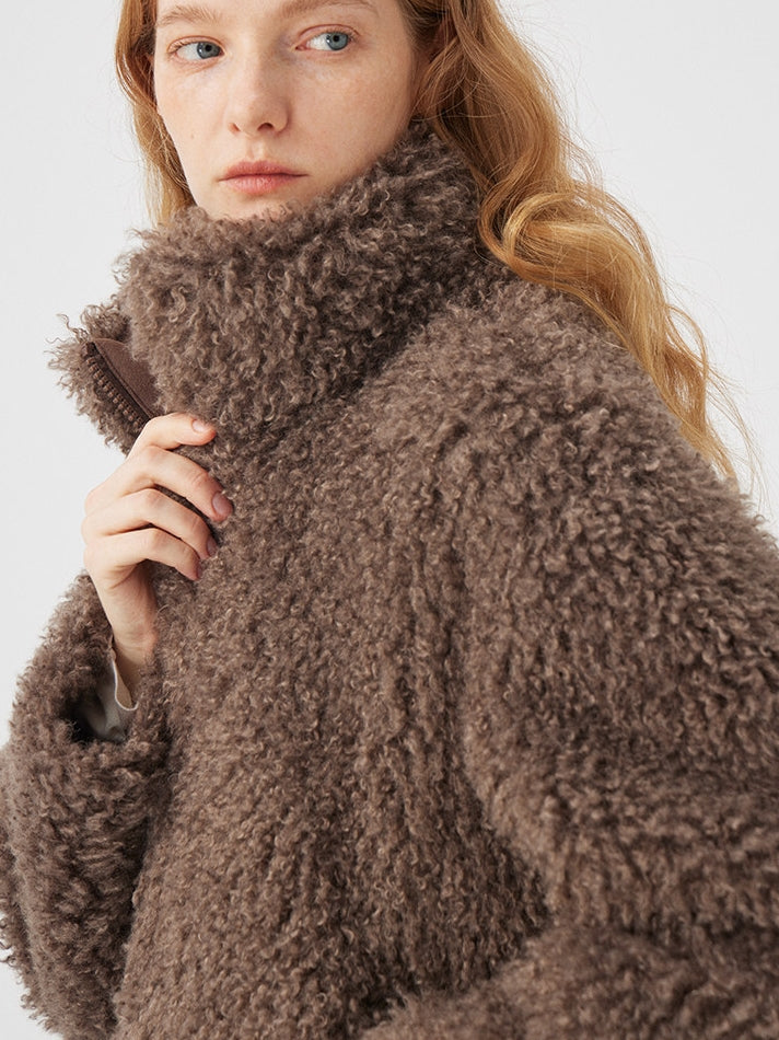 Fluffy Stand Collar Short Jacket_BDHL8114