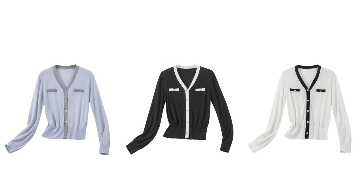 Contrast Color V-Neck Knit Cardigan_BDHL7617