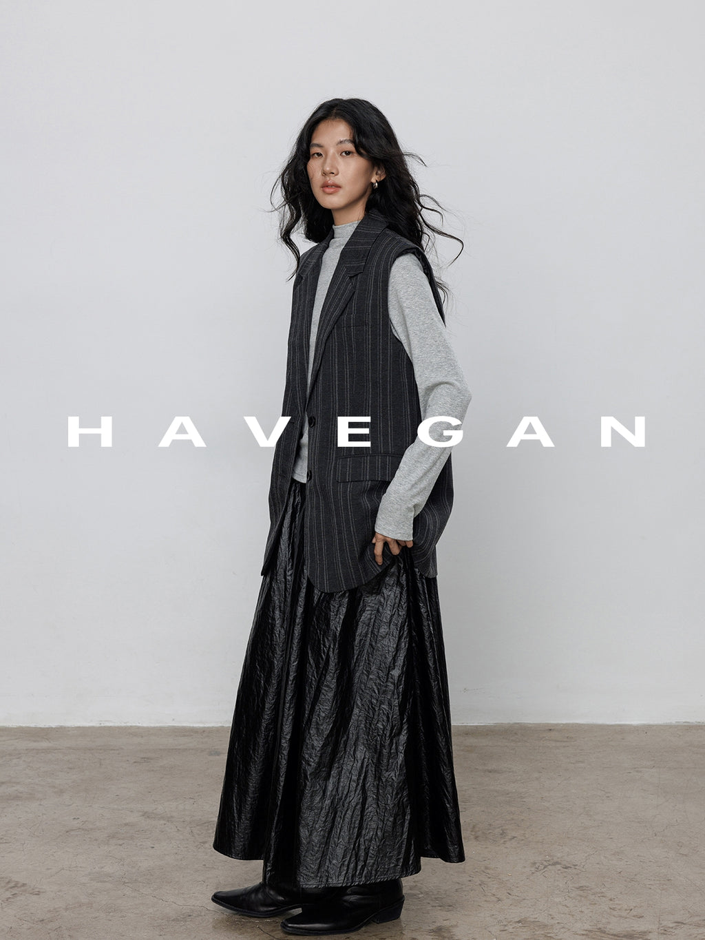 Striped Collared Mid-Length Gilet_BDHL7705