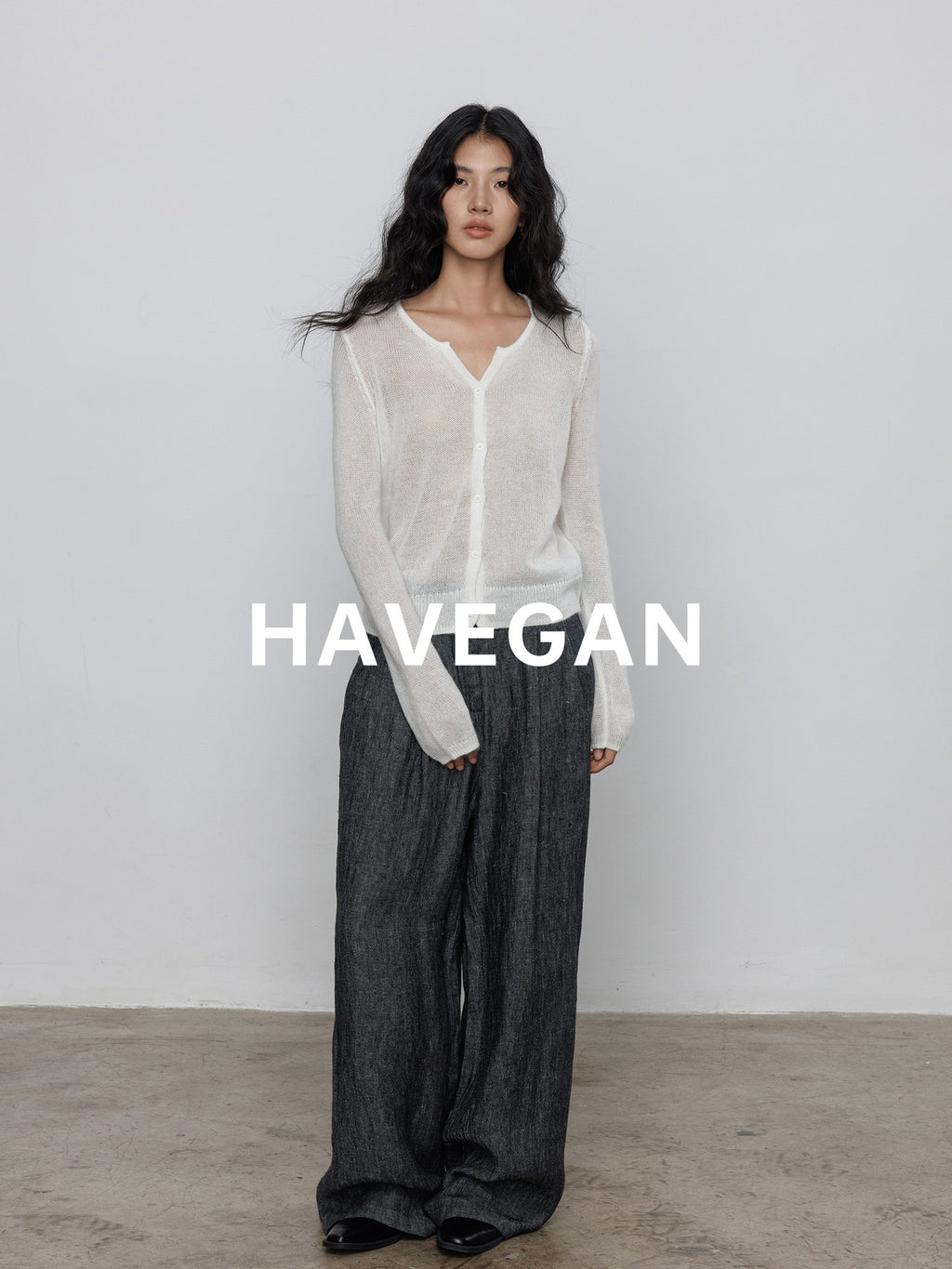V-Neck Sheer Knit Cardigan_BDHL7783
