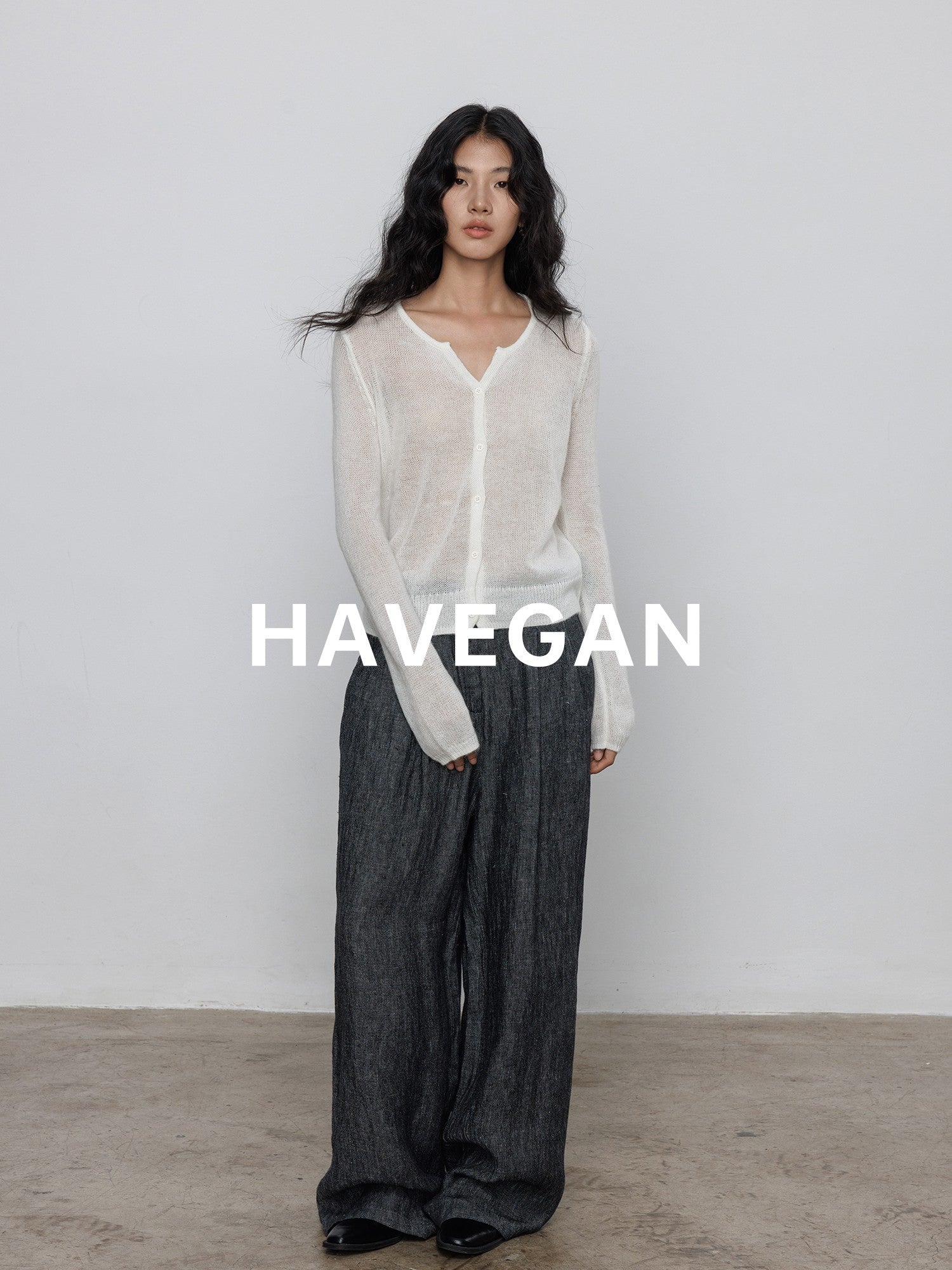 V-Neck Sheer Knit Cardigan_BDHL7783