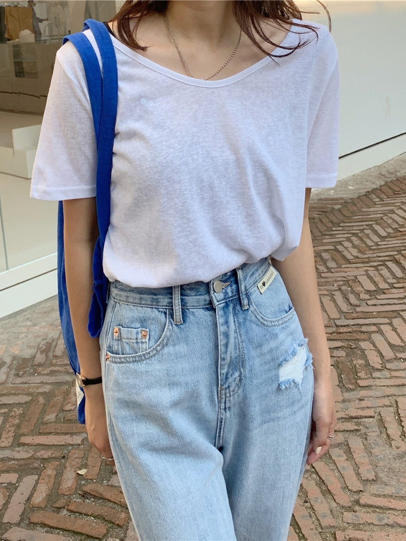 V-Neck Back Cross T-Shirt_BDHL7609