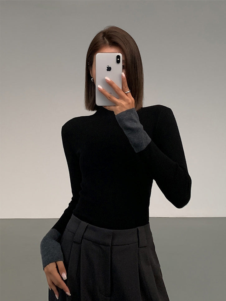 Color-Block Long-Sleeved Knit Tops_BDHL8026