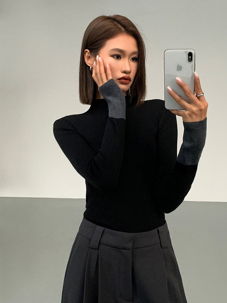 Color-Block Long-Sleeved Knit Tops_BDHL8026