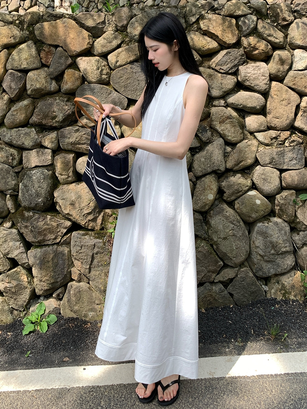 Tucks Long White Dress_BDHL7551