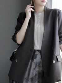 Collarless Slim Suit Jacket_BDHL7260