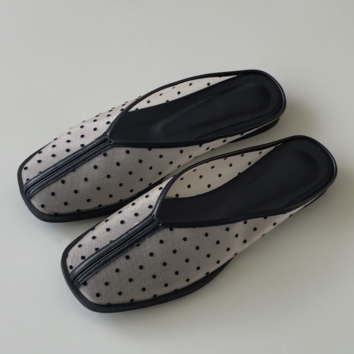 Mesh Polka-Dot Flat Mules_BDHL8370