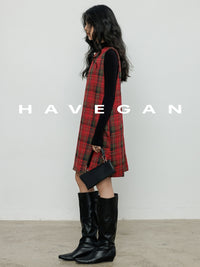 Plaid Red Sleeveless A-Line Dress_BDHL7061