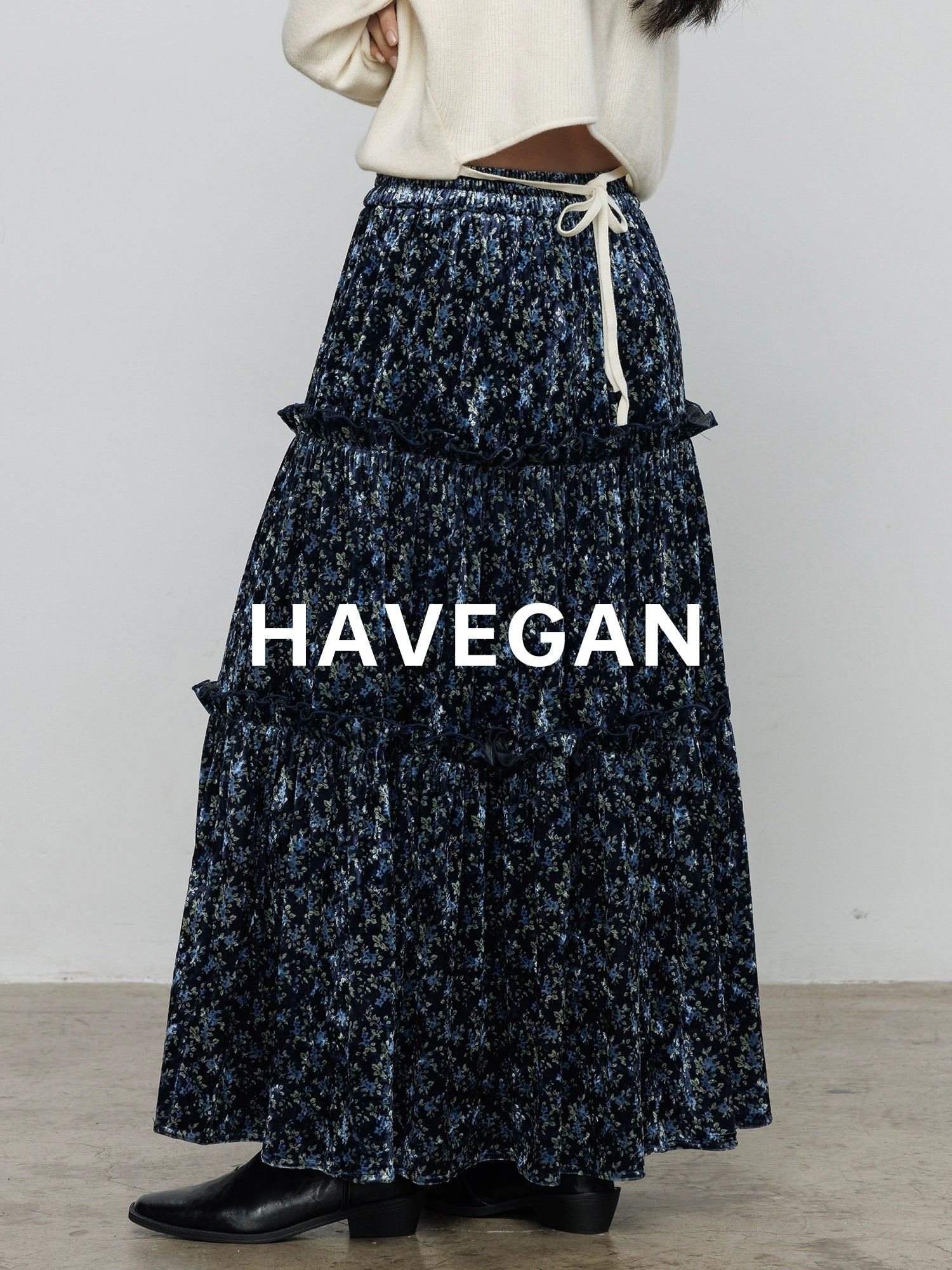 Retro Floral Print A-Line Skirt_BDHL7897