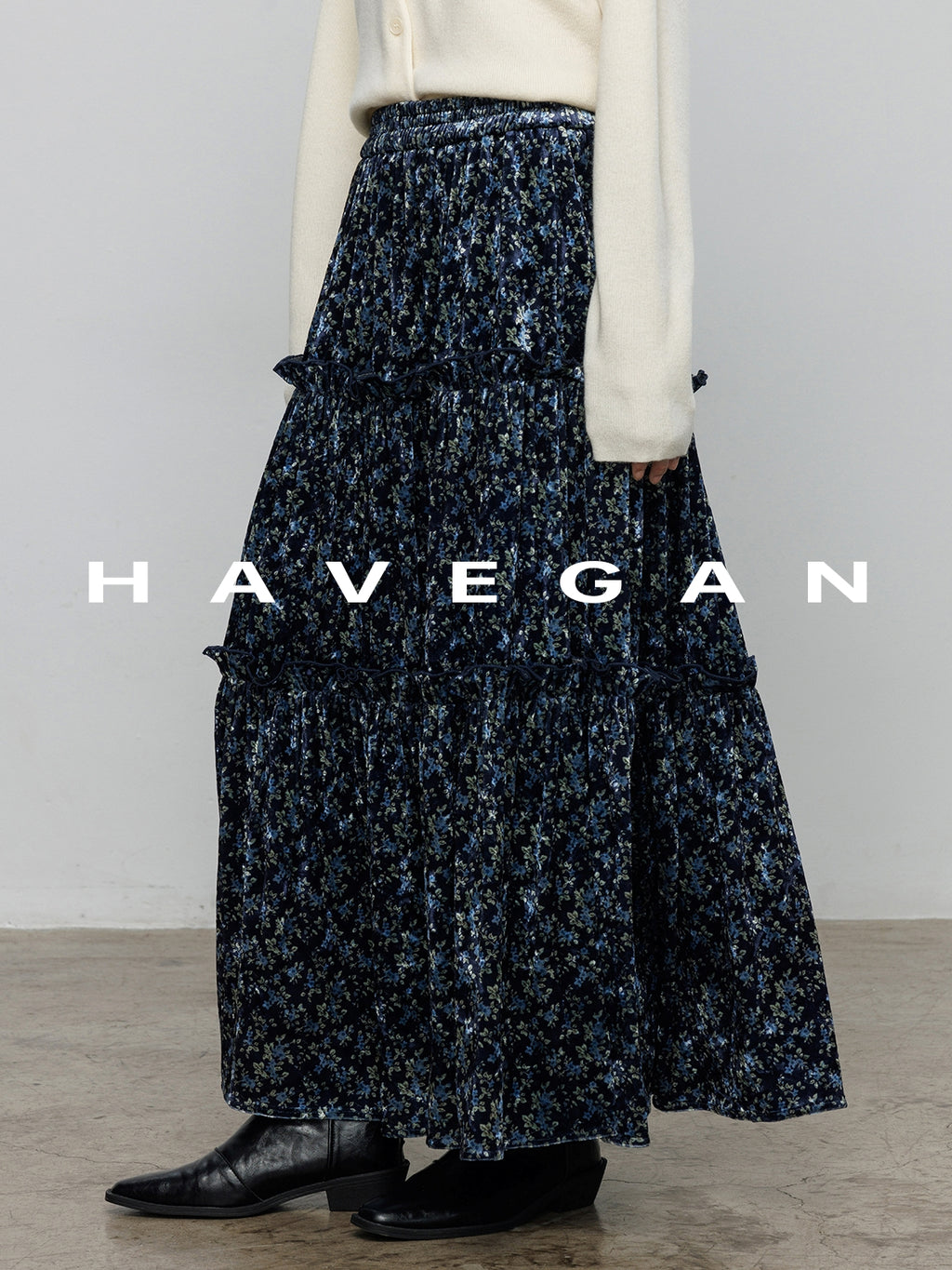 Retro Floral Print A-Line Skirt_BDHL7897