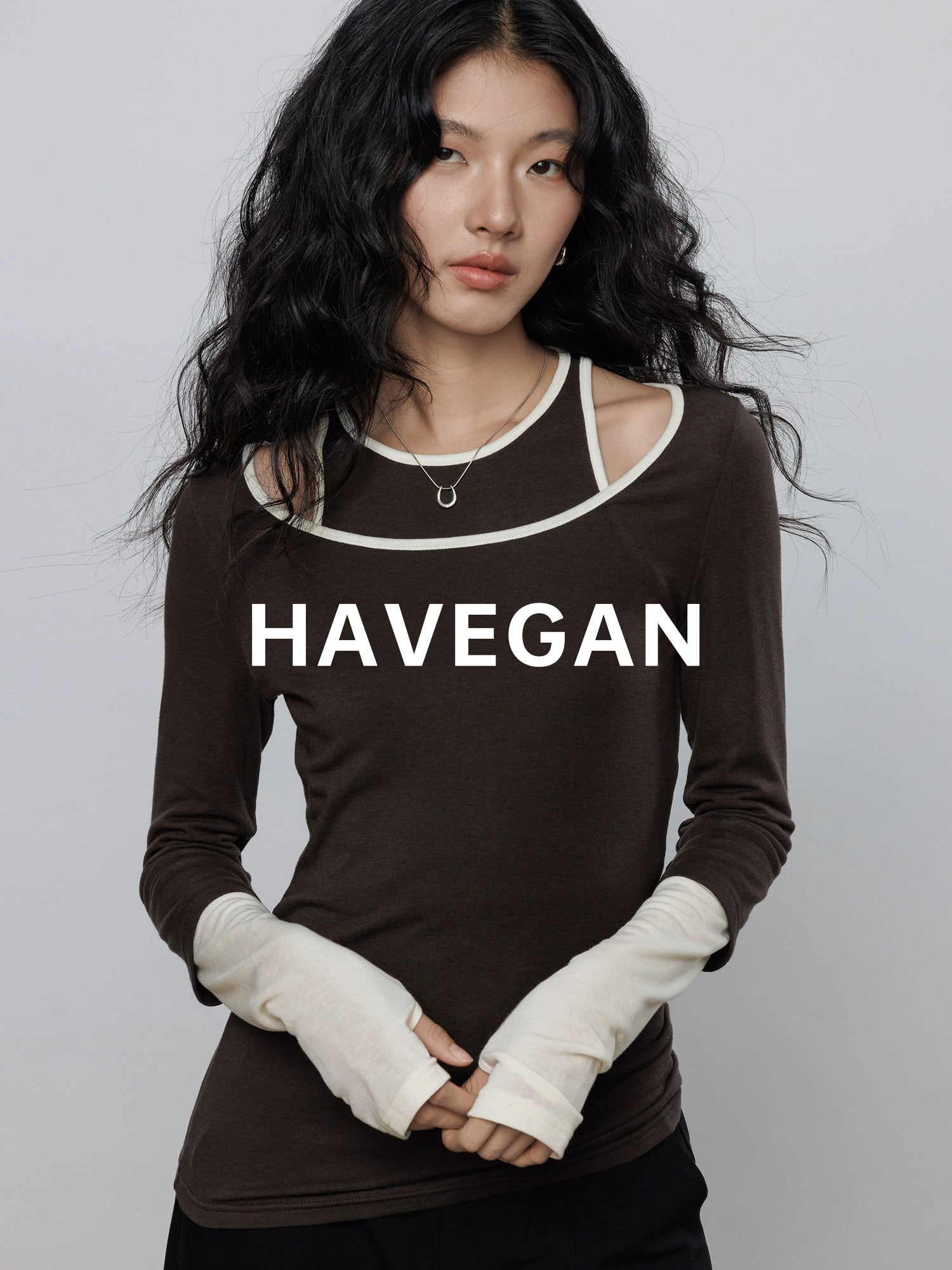 Contrast Color Vest &amp; Long-Sleeved Tops Set_BDHL7779