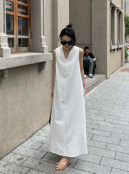 V-Neck Loose Fit Sleeveless Dress_BDHL6172