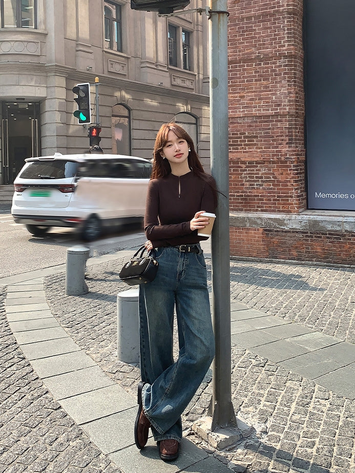 Half-Open Collar Knit Tops_BDHL8027