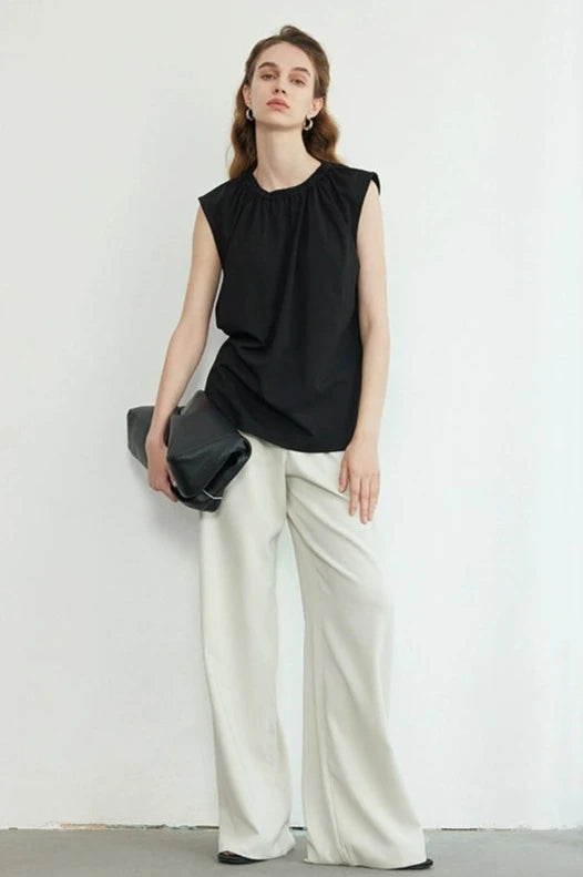 Press Pleated Sleeveless Tops_BDHL6144