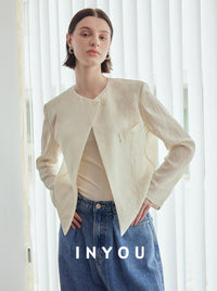 Asymmetrical Jacquard Short Jacket_BDHL6061