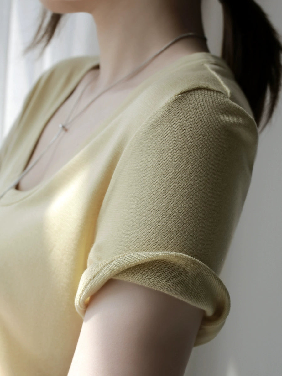 Tencel Wool U-Neck Cloud T-Shirt_BDHL7301