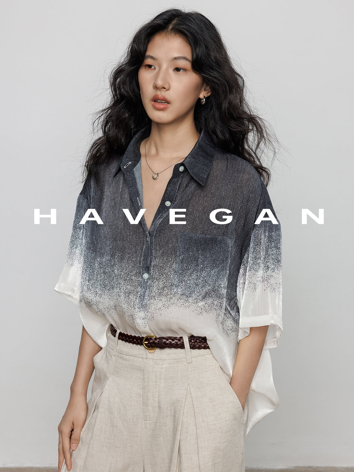 Gradation Print Short-Sleeved Shirt_BDHL7605