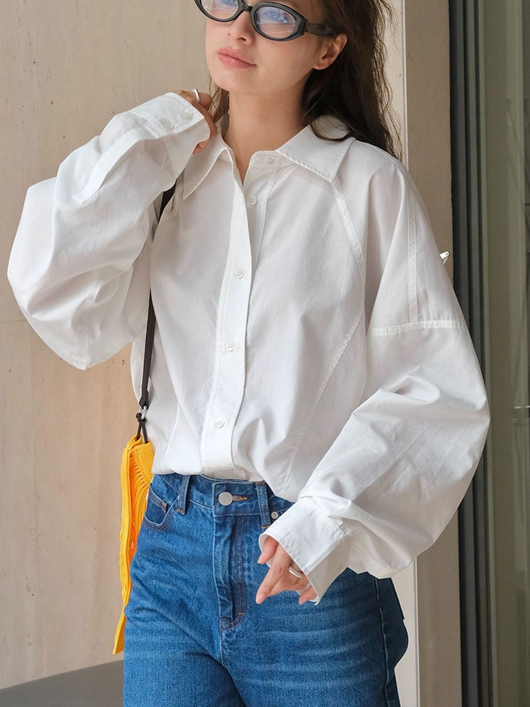 White Balloon Sleeve Shirt_BDHL6537